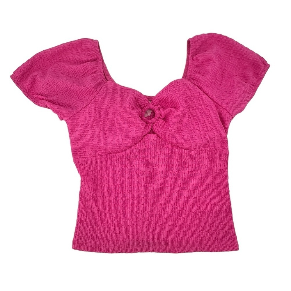No Boundaries Pink Short Sleeve Crop Key Hole Top Size Large Women’s